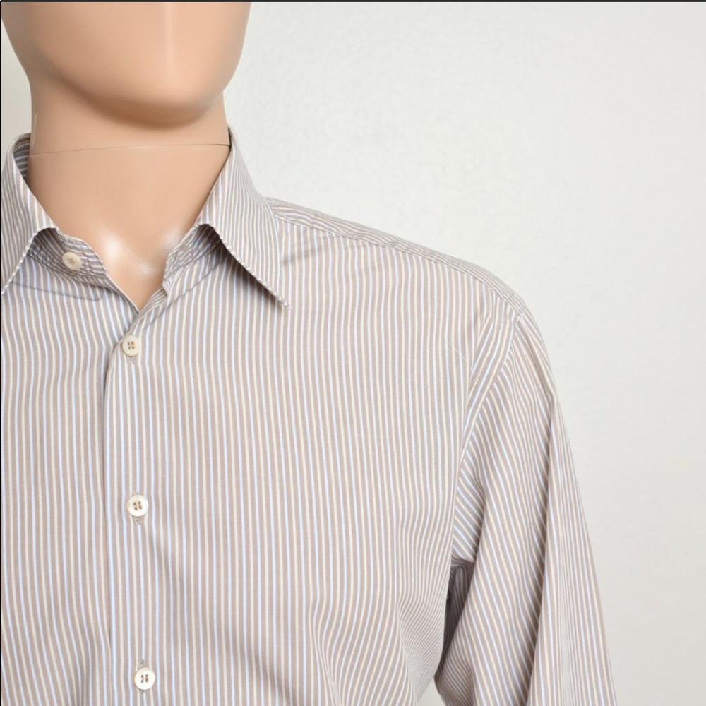 Prada LS Tan Striped Button Down Shirt XL